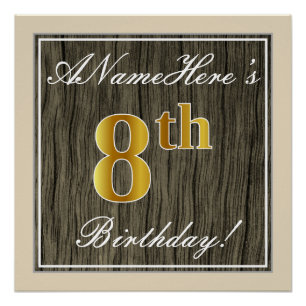 Poster Elégant, Faux Wood, Faux Gold 8e anniversaire + No