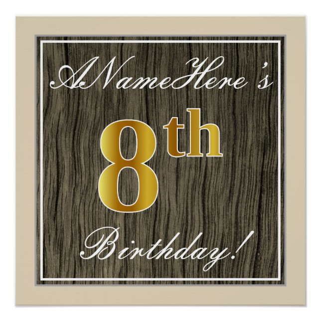 Poster Elégant, Faux Wood, Faux Gold 8e anniversaire + No (Devant)
