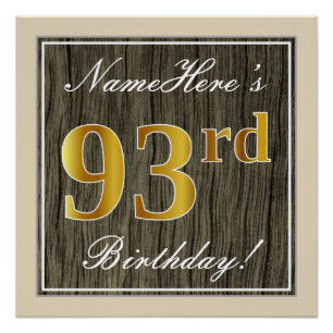 Poster Elégant, Faux Wood, Faux Gold 93ème anniversaire +
