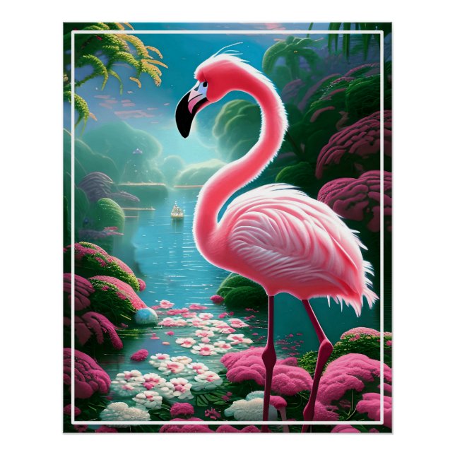 Poster Élégant Flamant rose tropical-70852 (Devant)