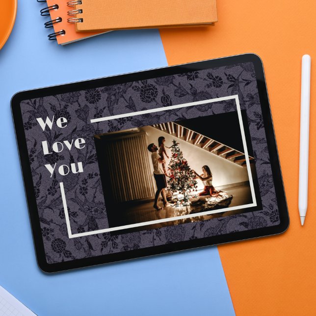 Poster Élégant Floral Custom Family Photo Texte Gris (Créateur téléchargé)