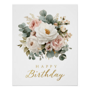 Poster Elégant Floral "Joyeux Anniversaire"