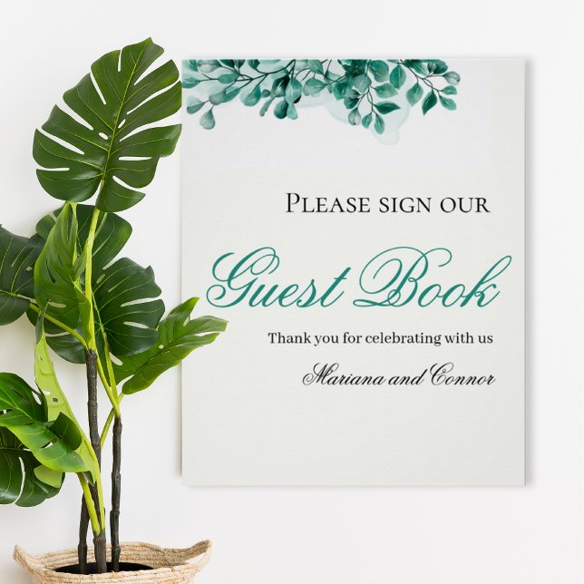 Poster Elegant Greenery Wedding Guest Book Sign (Créateur téléchargé)