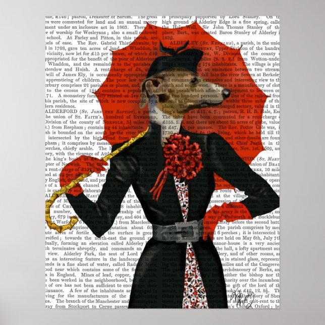 Poster Elegant Greyhound and Red Umbrella (Devant)