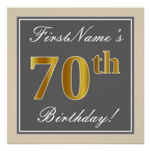Poster Elégant, gris, Faux Or 70ème anniversaire + Nom
