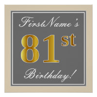Elégant, gris, Faux Or 81ème Anniversaire + Nom