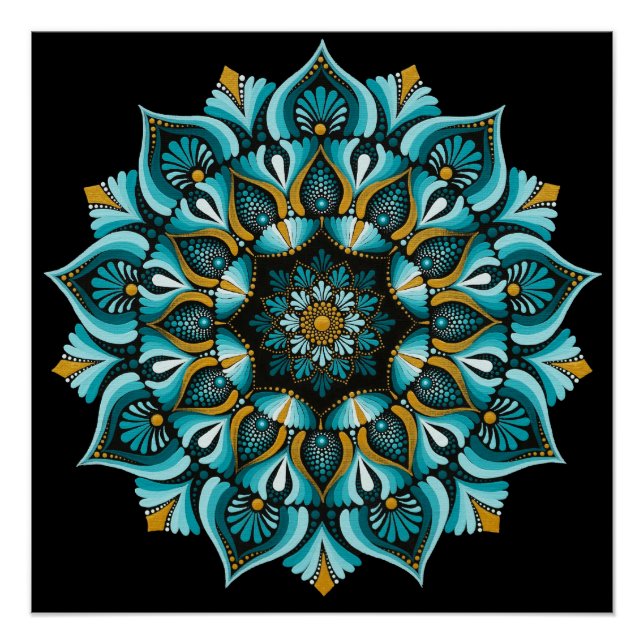 Poster Elégant Mandala bleu | Boho de géométrie sacrée |  (Devant)