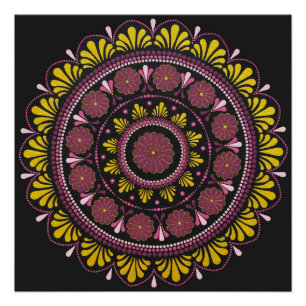 Poster Elégant Mandala d'or rose, Boho Zen Dot Art Flower