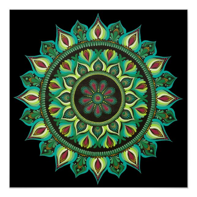 Poster Elégant Mandala Vert | Minimaliste zen bohème (Devant)