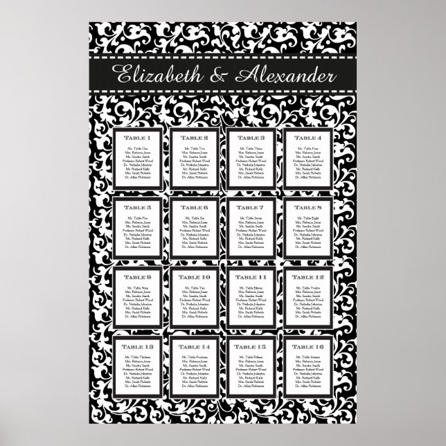 Poster Élégant Mariage 16 Table Seating Chart (Devant)
