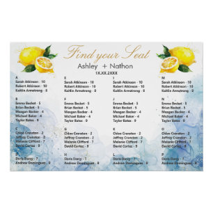 Poster Élégant Mariage citron jaune et bleu aquarelle