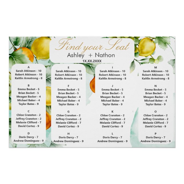 Poster Elégant Mariage d'aquarelle à fleurs et fruits (Devant)