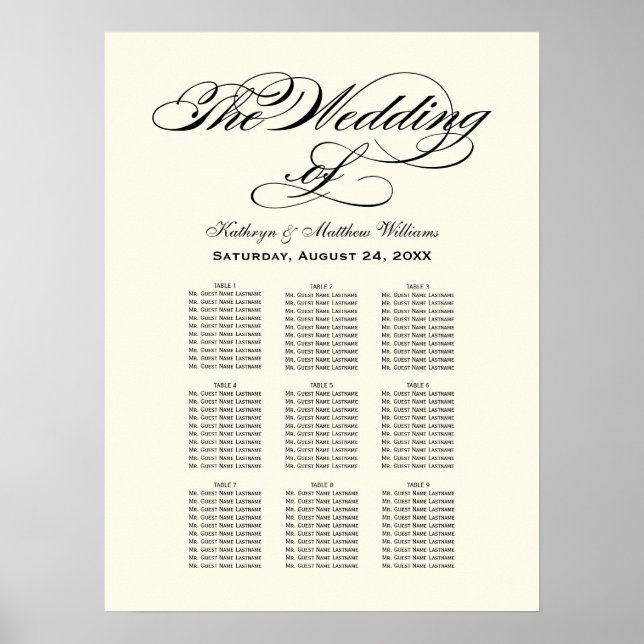 Poster Élégant Mariage de calligraphie noire (Devant)