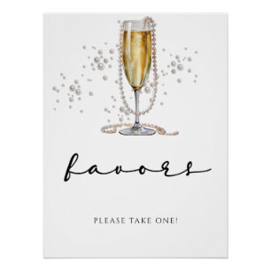 Poster Élégant Mariage Thème Perles & Prosecco Aquarelle