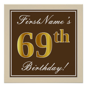 Poster Elégant, Marron, Or Faux 69e Anniversaire + Nom