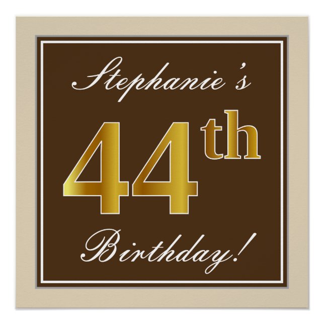 Poster Élégant, Marron, Or Imitation 44e Anniversaire + N (Devant)
