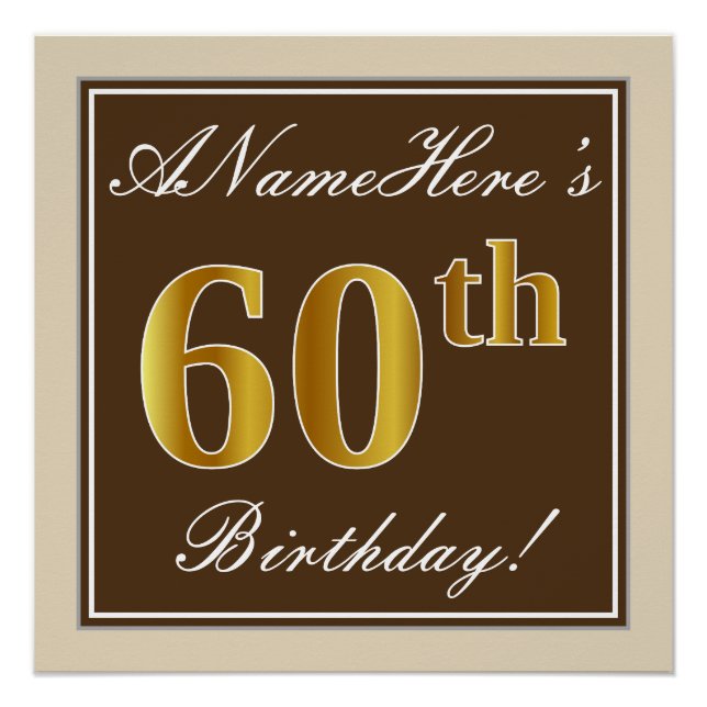 Poster Elégant, Marron, Or Imitation 60e Anniversaire + N (Devant)