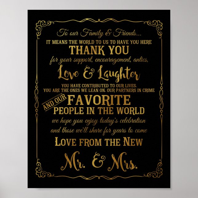 Poster élégant Merci table mariage en or (Devant)