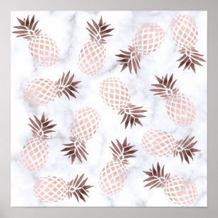 Poster elegant modern white marble rose gold pineapple