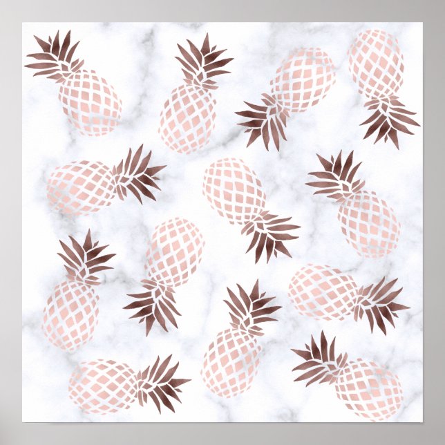 Poster elegant modern white marble rose gold pineapple (Devant)