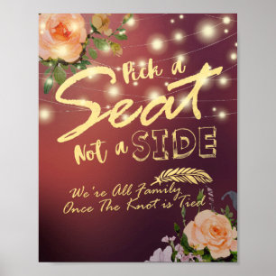 Poster Élégant Panneau de Mariage Fleur Choisissez un Siè