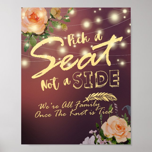 Poster Élégant Panneau de Mariage Fleur Choisissez un Siè (Devant)