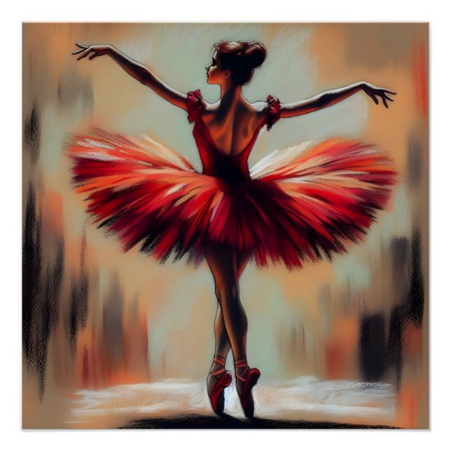 Poster Elégant Pastel Ballerina en Tutu rouge (Devant)