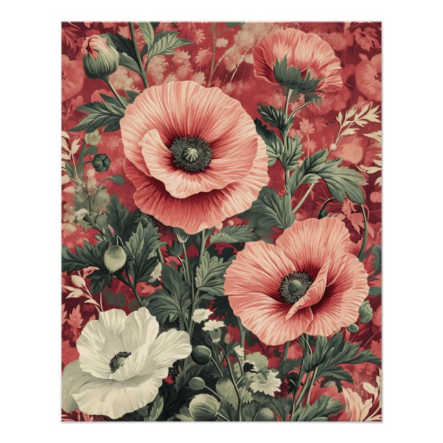 Poster Élégant Pépites Blanches Rose Art Floral (Devant)