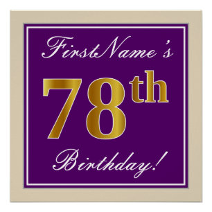 Poster Elégant, pourpre, Faux Gold 78e anniversaire + Nom
