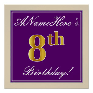 Poster Elégant, pourpre, Faux Gold 8ème anniversaire + No