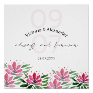 Poster Elégant rose Lotus Fleurs Aquarelle Art