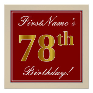 Poster Elégant, Rouge, Faux Gold 78e anniversaire; Nom pe