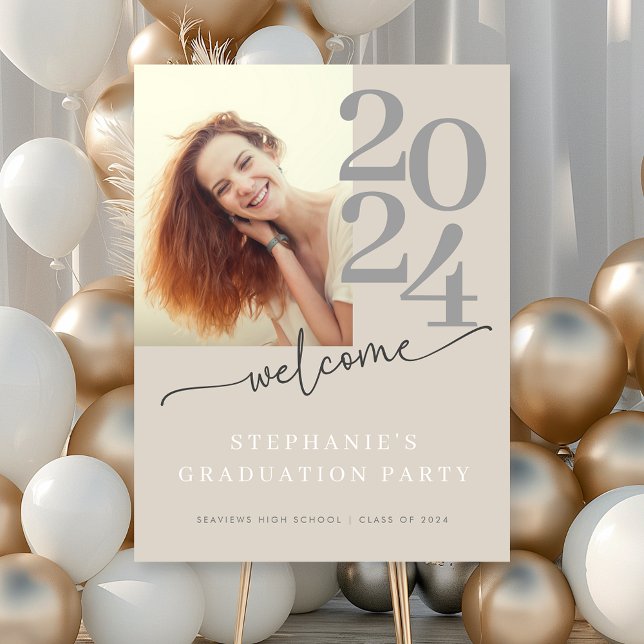 Poster Élégant script photo fête de graduation Bienvenue (Créateur téléchargé)