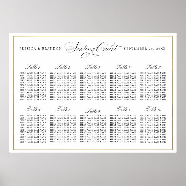 Poster Elegant Script Seating Chart by Table 10 Tables (Devant)