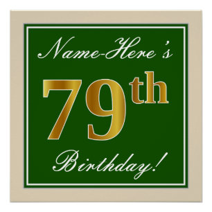 Poster Elégant, Vert, Doré Faux 79e Anniversaire + Nom