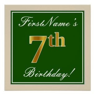 Poster Élégant, Vert, Faux Or 7ème anniversaire + Nom