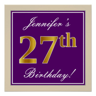 Poster Elégant, Violet, Doré Faux 27e Anniversaire + Nom