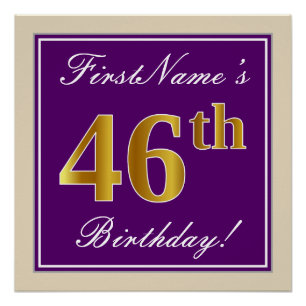 Poster Elégant, Violet, Or Imitation 46e Anniversaire + N