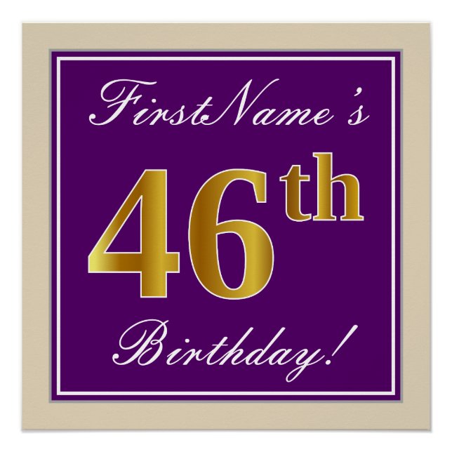 Poster Elégant, Violet, Or Imitation 46e Anniversaire + N (Devant)