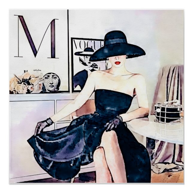 Poster Elegant woman in Black Strapless Dress (Devant)