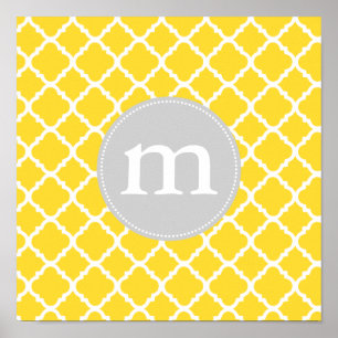 Poster Elegant Yellow Moroccan Quatrefoil Personalized