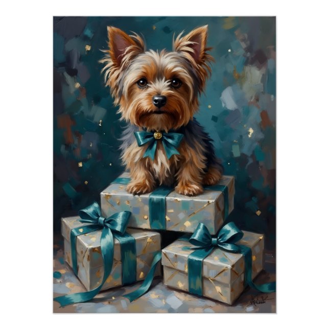 Poster Elegant Yorkshire Terrier Dog Holiday Gift Stack (Devant)