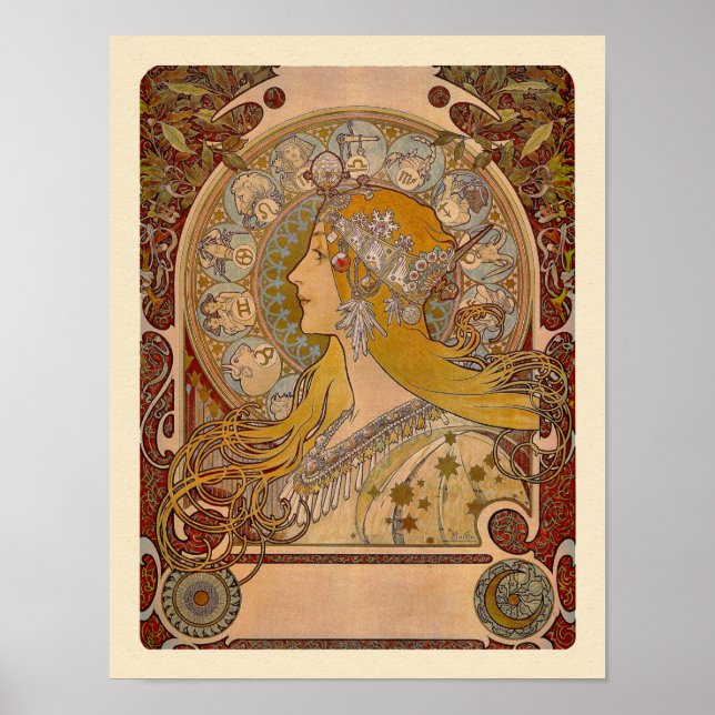 Poster Elégant Zodiac par Alphonse Mucha Imprimer (Devant)