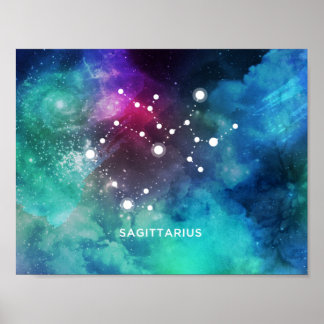 Poster Elégante Aquarelle bleu rouge Nebula Sagittarius