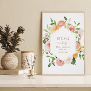 Poster Elégante aquarelle Citrus rose Fleurs bébé chaussu