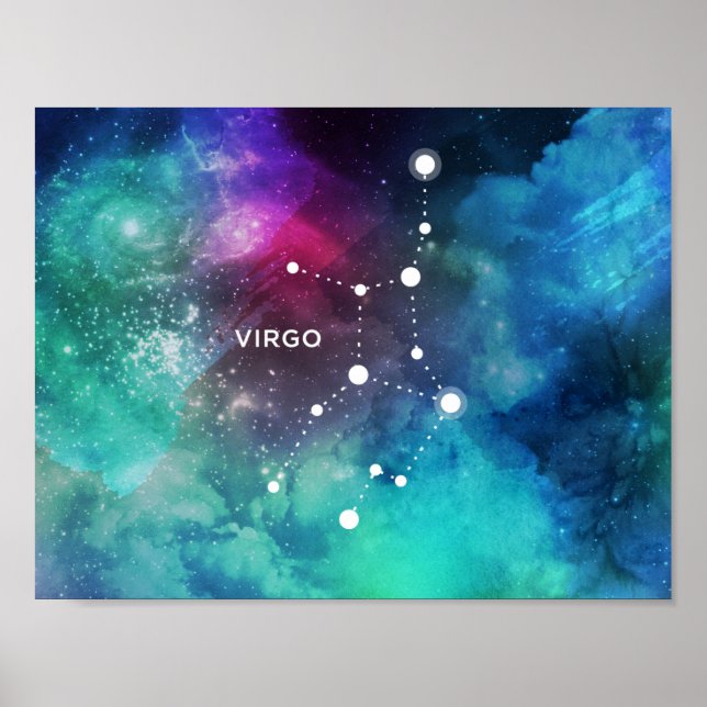 Poster Elégante Aquarelle rouge bleu Nebula Virgo (Devant)