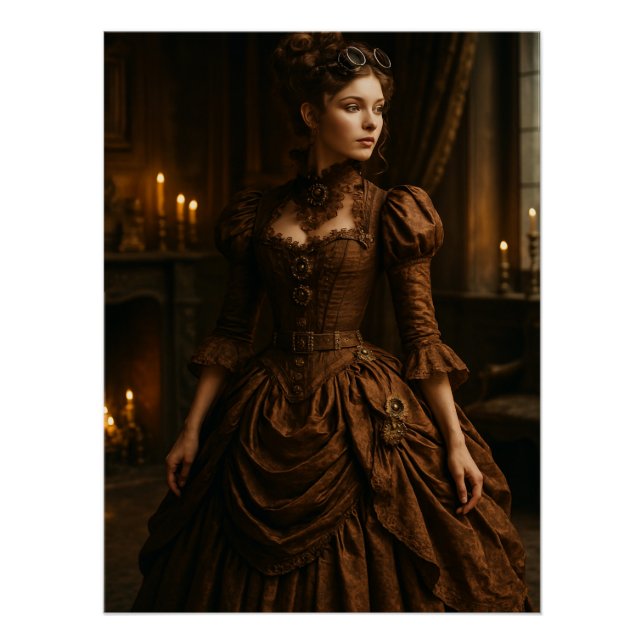 Poster Élégante dame victorienne Steampunk en brun (Devant)