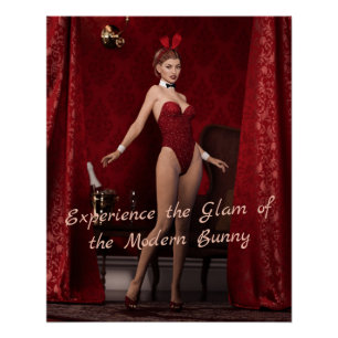 Poster Élégante fille lapin sur le rideau de velours roug