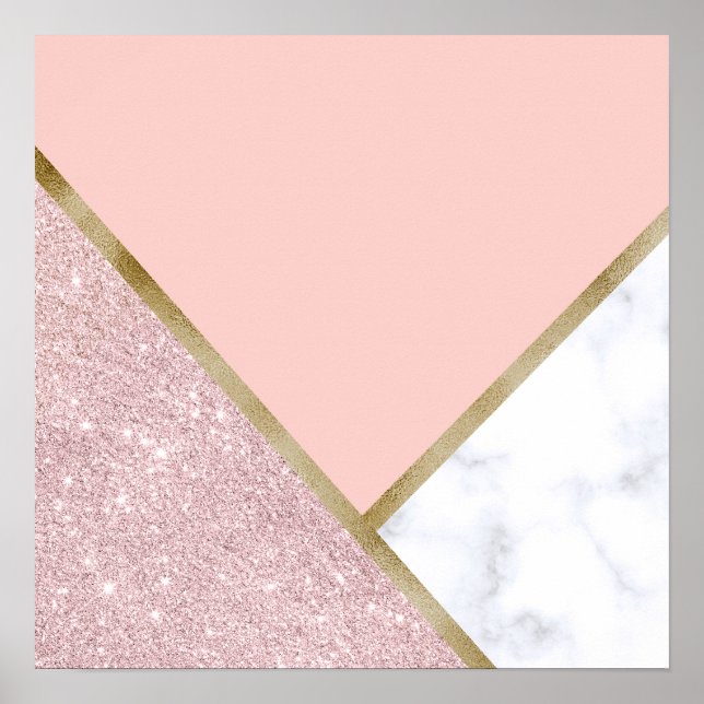 Poster Elégante parties scintillant d'or rose géométrique (Devant)