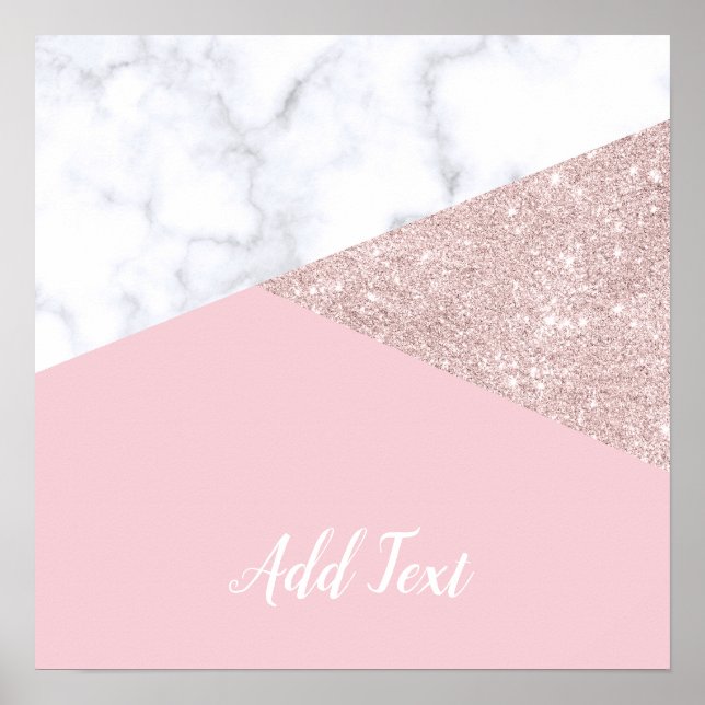 Poster Elégante parties scintillant en or rose blanc marb (Devant)